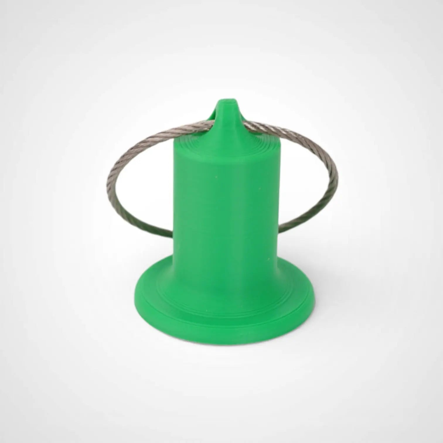 Green 1-inch roll holder made with polylactic acid, created using additive manufacturing for holding tape and bandage rolls. With a steel cable keyring. Shown on white background.