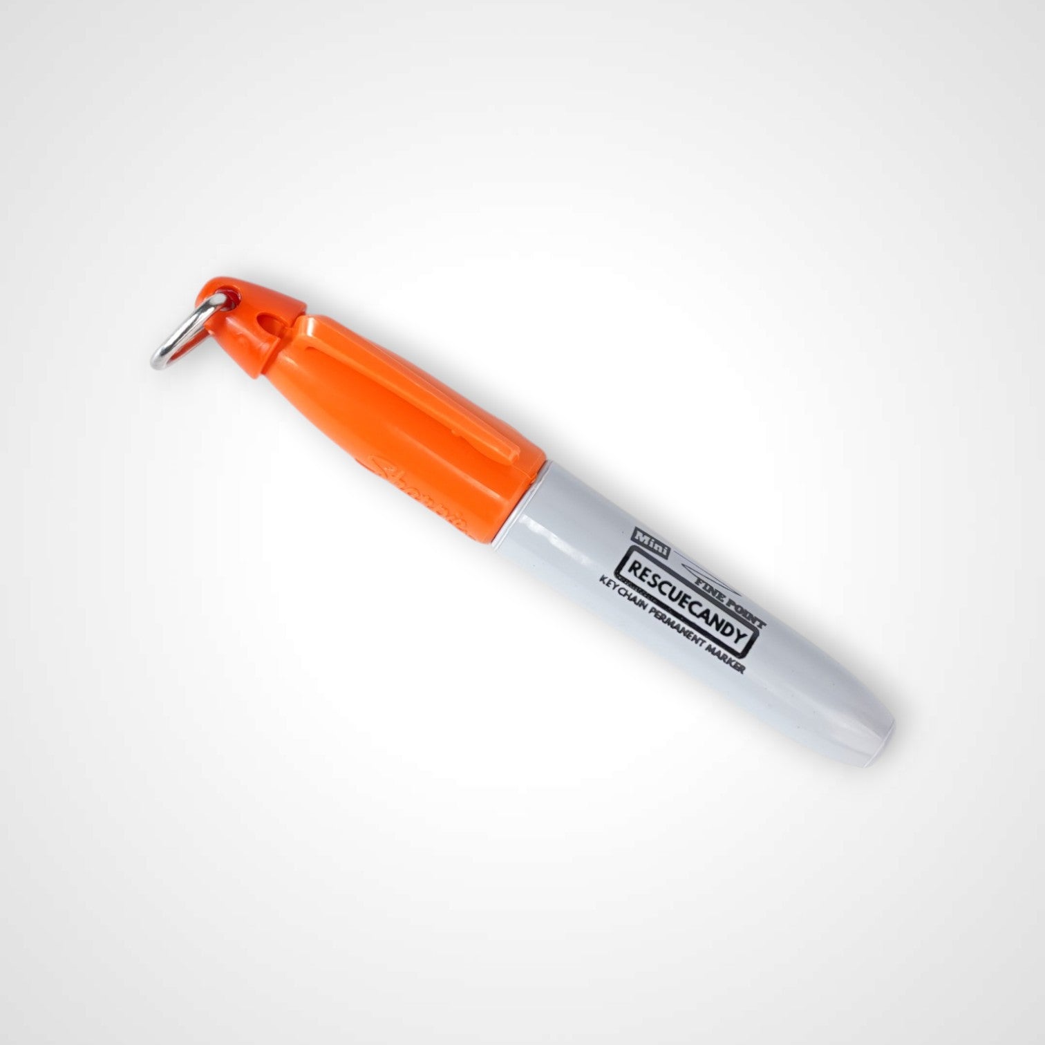 Orange keychain Sharpie with Rescuecandy logo.