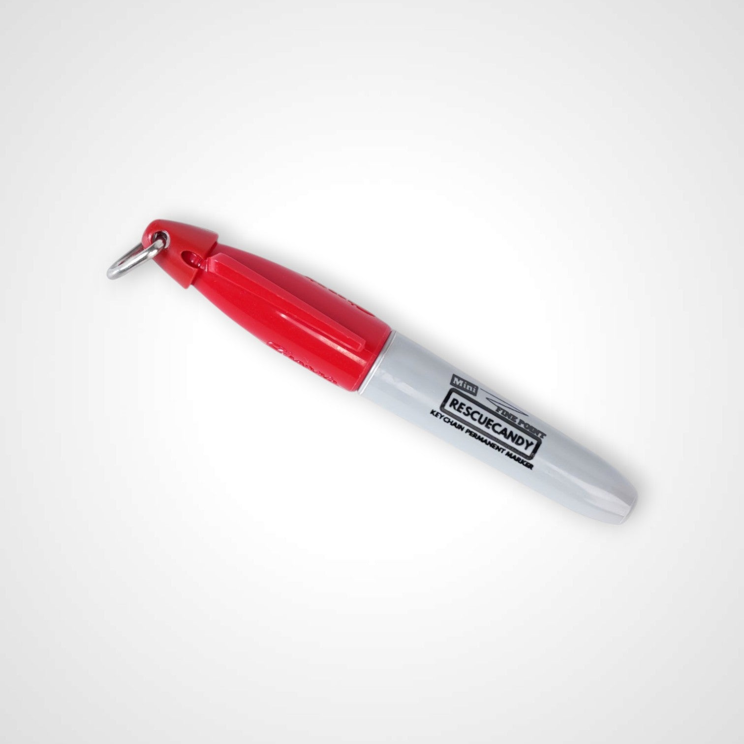 Red keychain Sharpie with Rescuecandy logo.