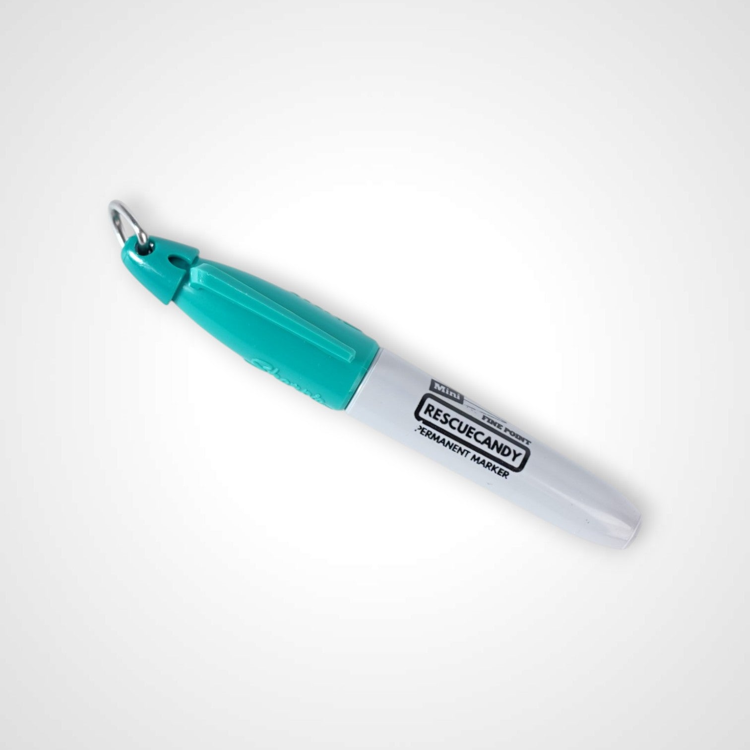 Teal keychain Sharpie with Rescuecandy logo.