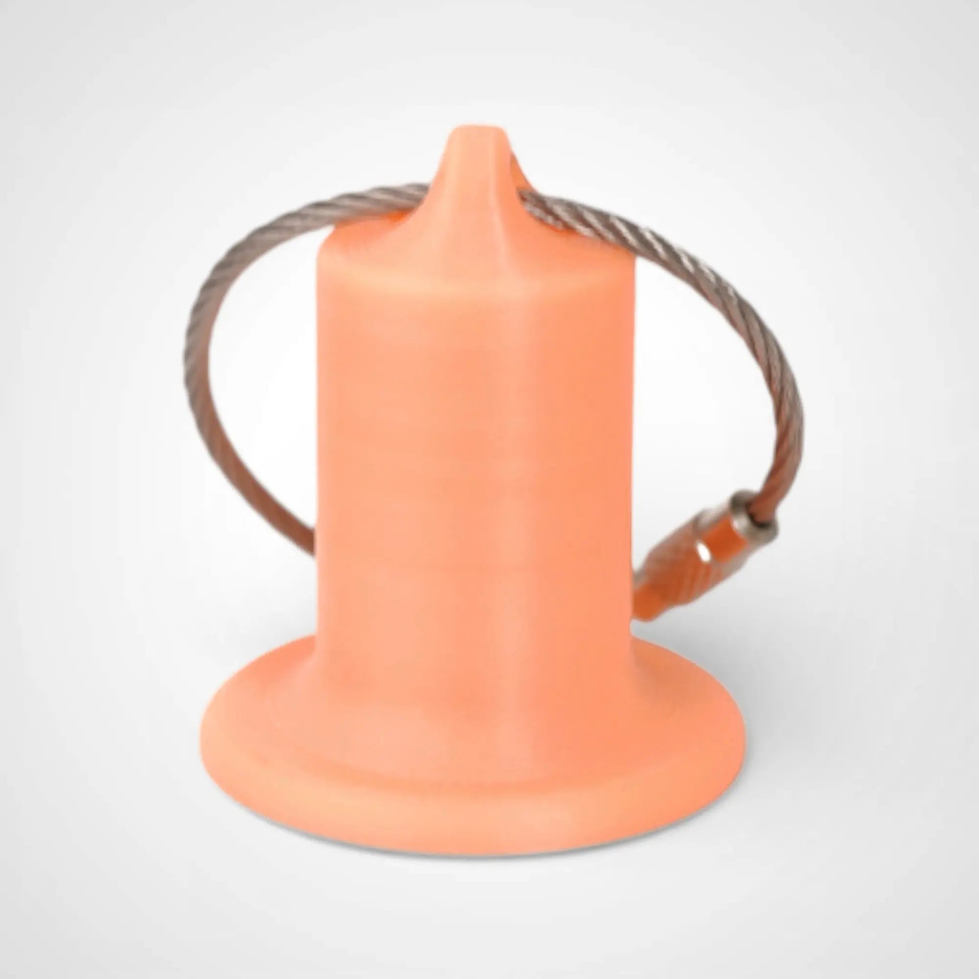 Orange/Glow Yellow 1-inch roll holder made with polylactic acid, created using additive manufacturing for holding tape and bandage rolls. With a steel cable keyring. Shown on white background.