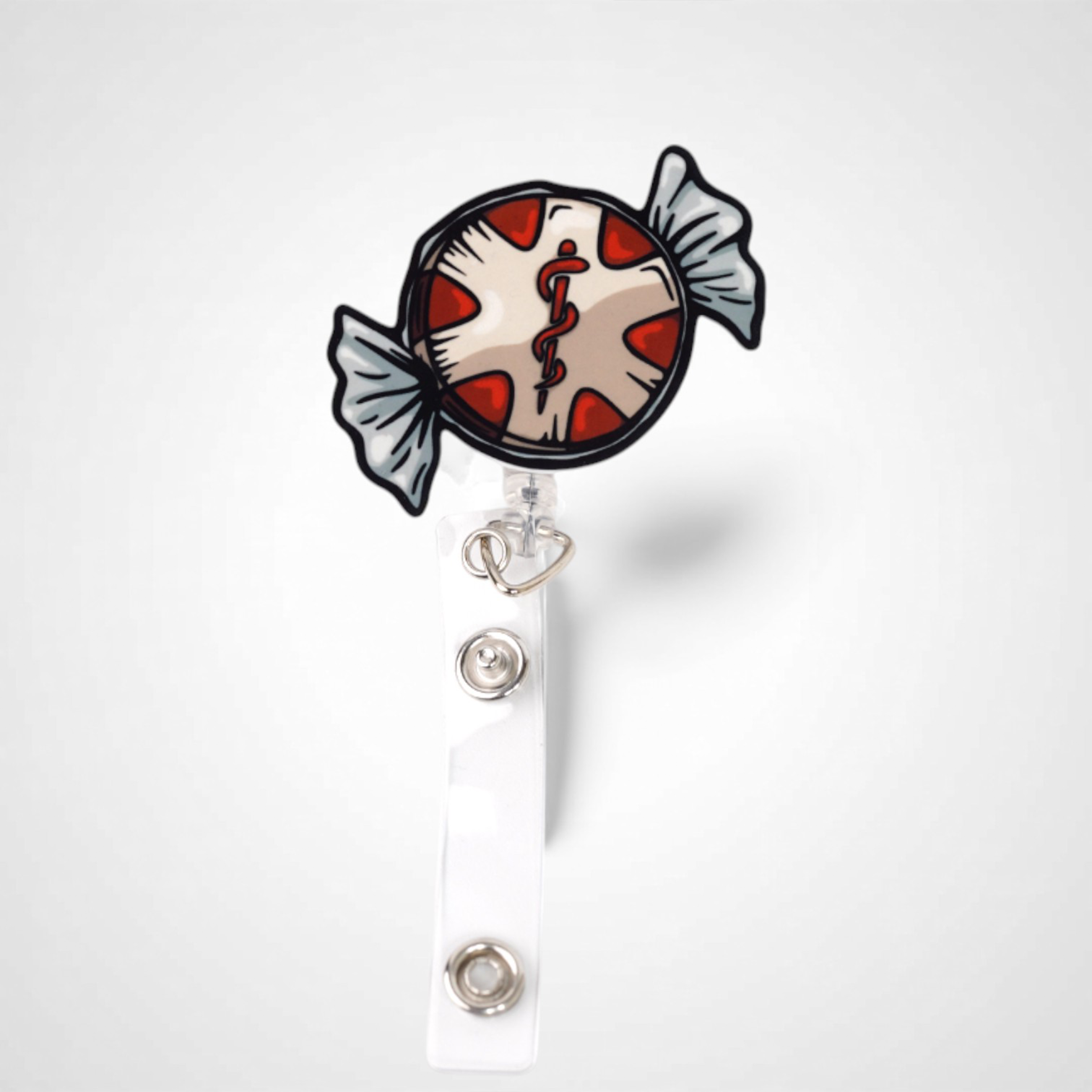 peppermint star of life badge reel design made for EMS workers emts, paramedics. alligator clip badge reel EMS holiday christmas gift