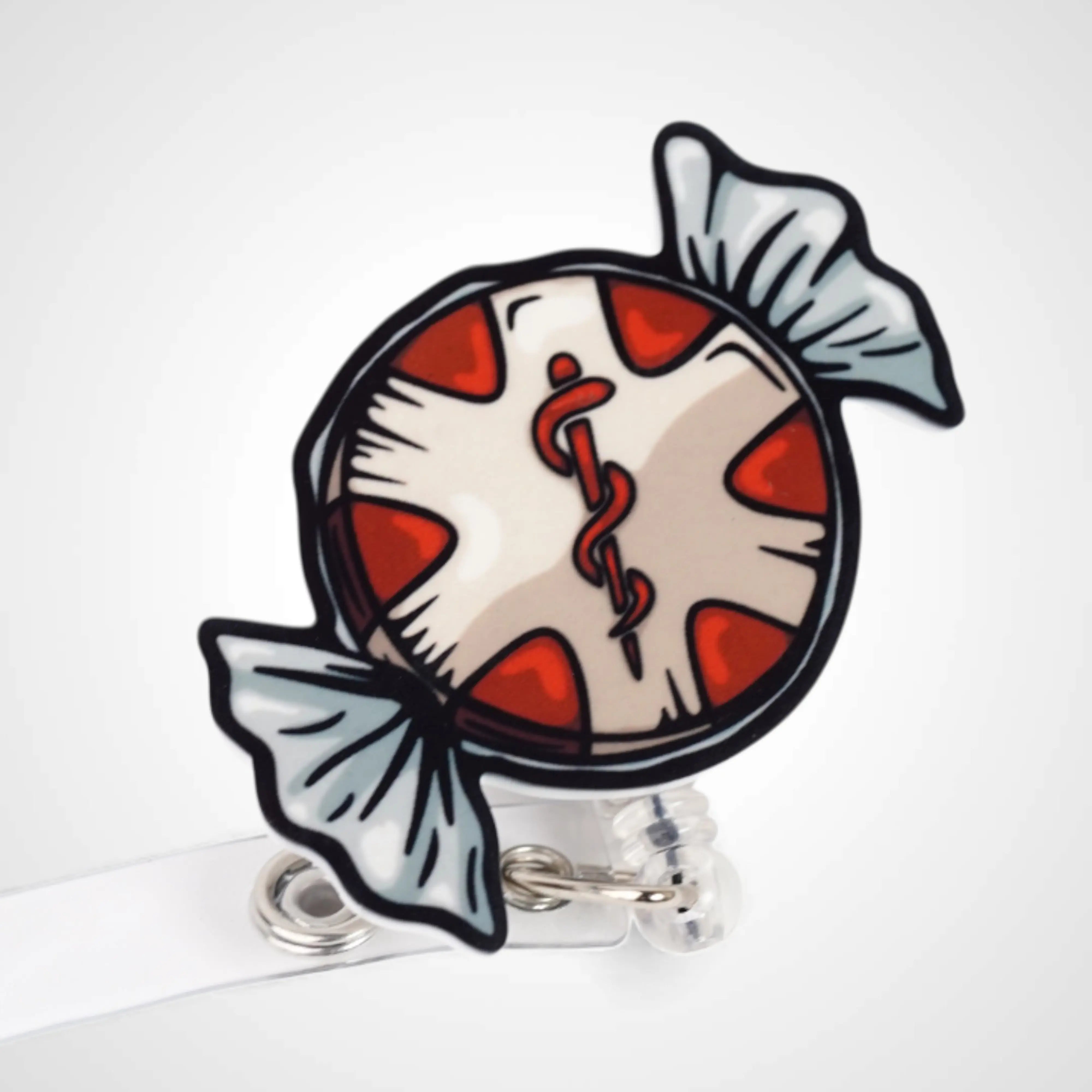 peppermint star of life badge reel design made for EMS workers emts, paramedics. alligator clip badge reel EMS holiday christmas gift