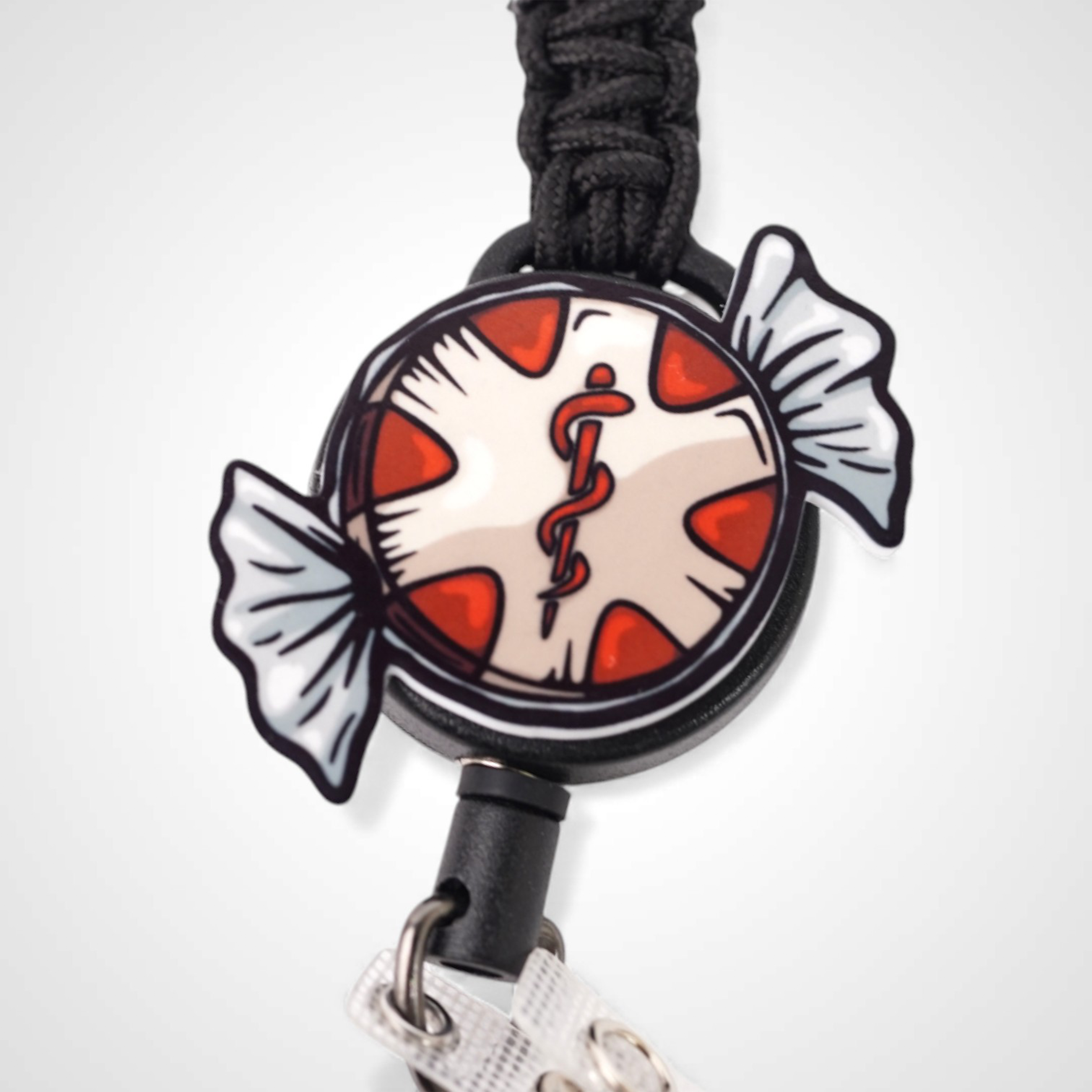 peppermint star of life badge reel design made for EMS workers emts, paramedics. carabiner clip badge reel EMS holiday christmas gift