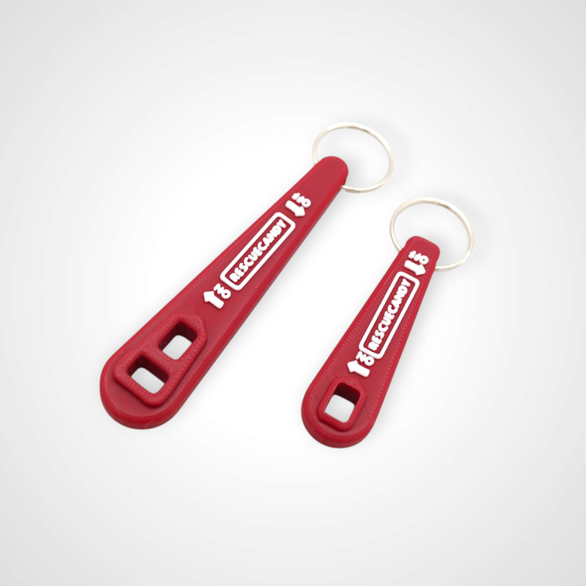 Full and mini red Oxygen Wrench. Made to fit CGA-870 valves. Shown white background.