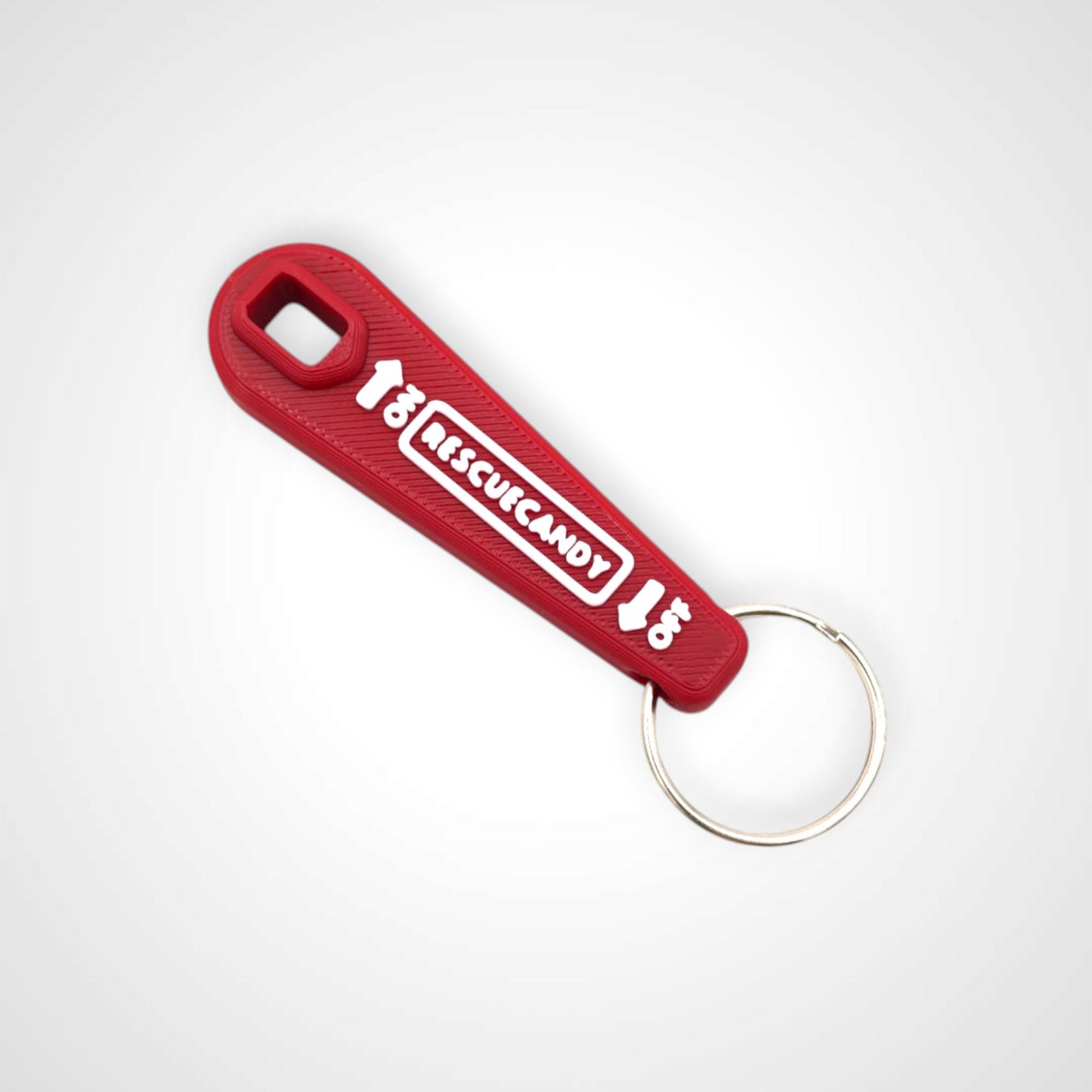 Mini red Oxygen Wrench. Made to fit CGA-870 valves. Shown on white background.