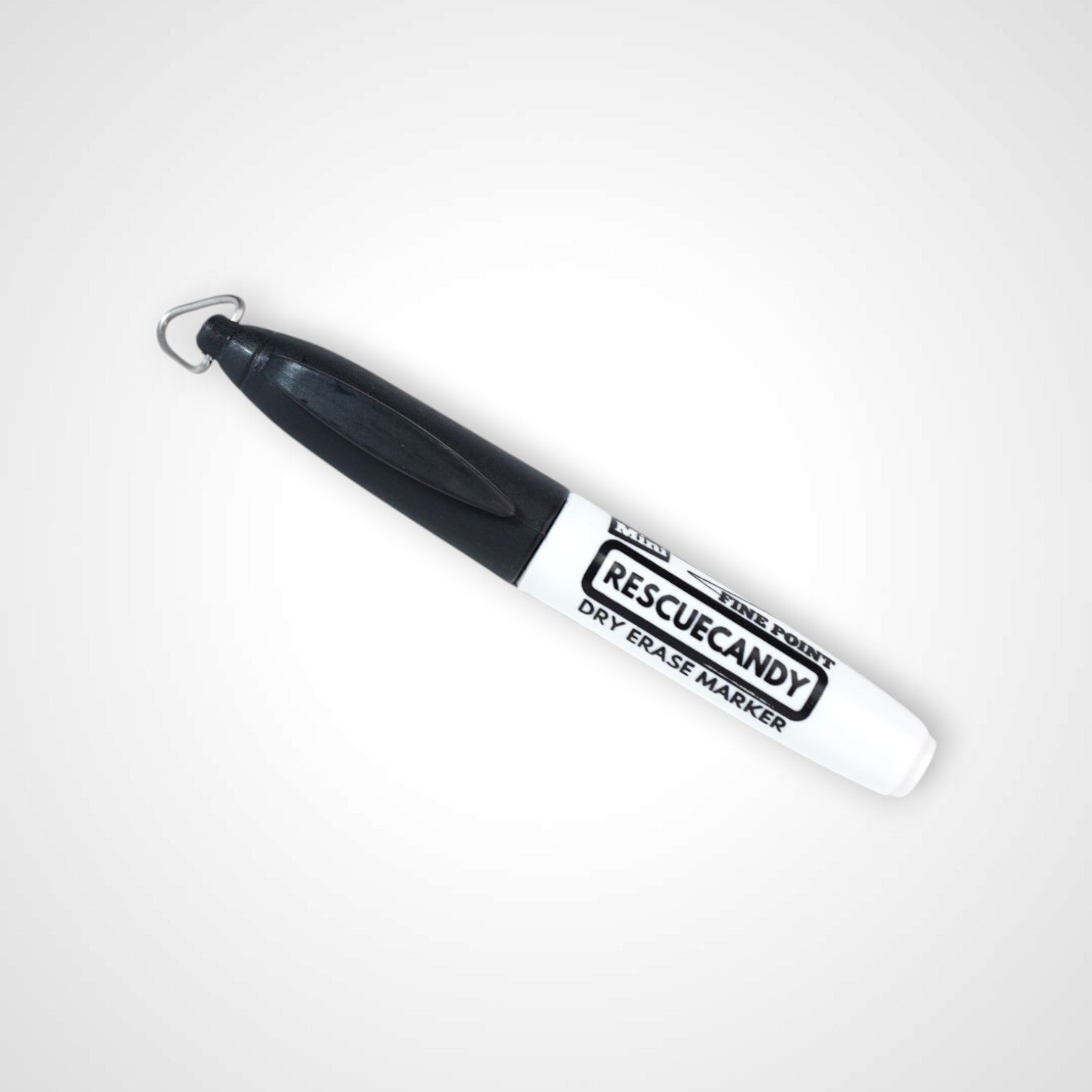 Black dry erase keychain with Rescuecandy logo.