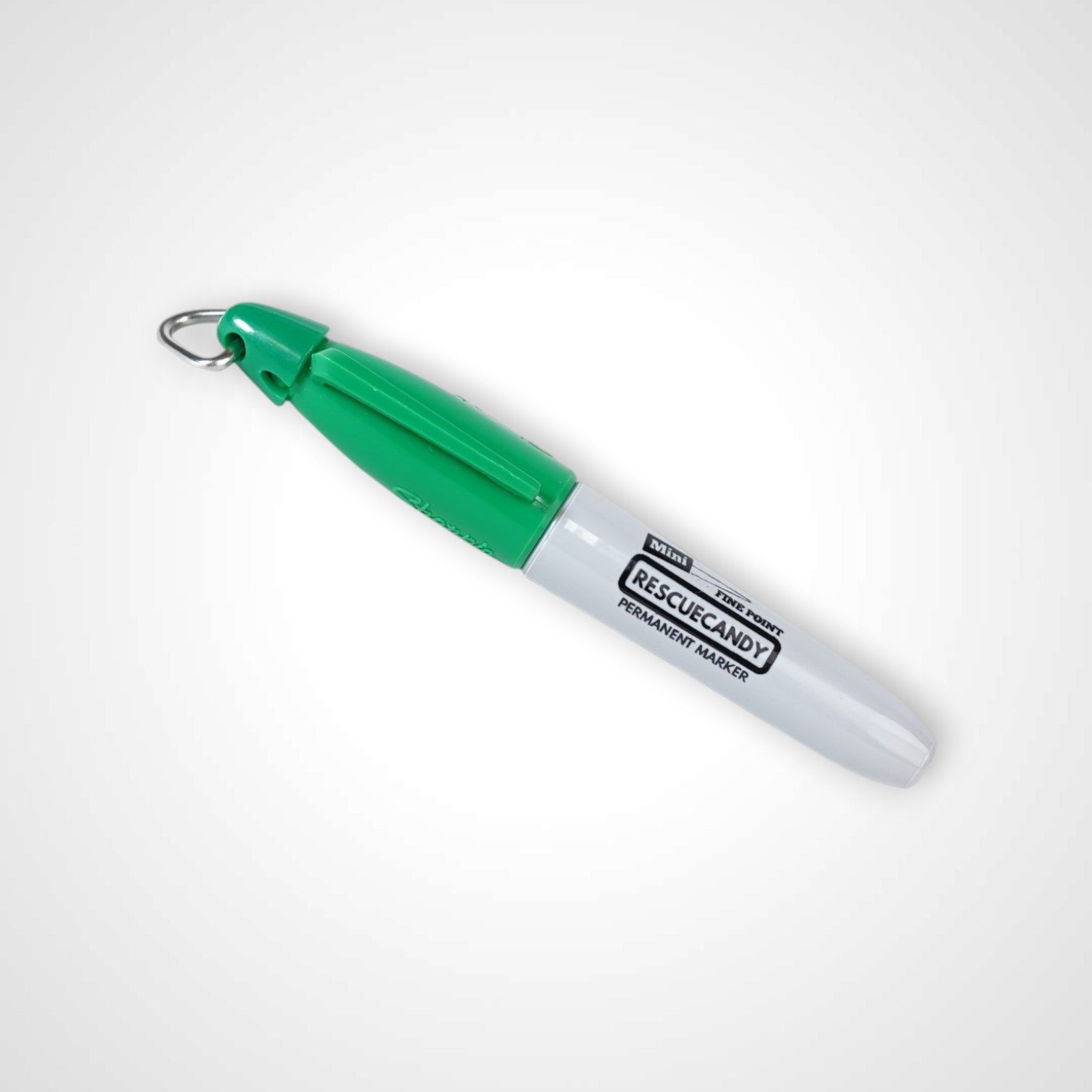Green keychain Sharpie with Rescuecandy logo. 