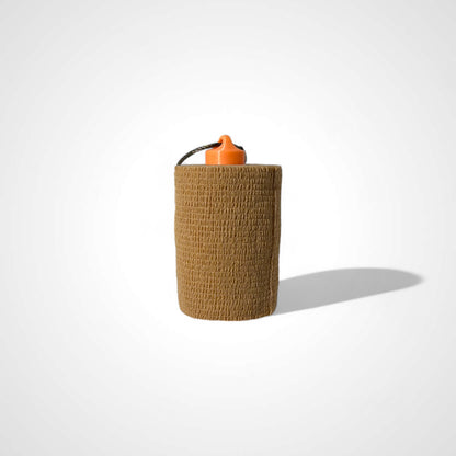 a compact orange glow yellow roll holder 3 inches tall to hold and tape and coban for EMS, paramedics, EMT's, nurses, flightmed, vetmed, and athletic trainers