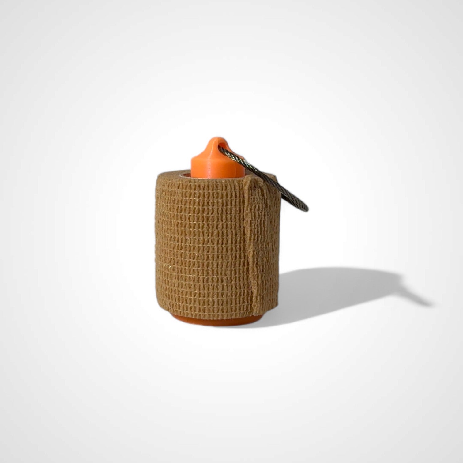 a compact orange glow yellow roll holder 2 inches tall to hold and tape and coban for EMS, paramedics, EMT's, nurses, flightmed, vetmed, and athletic trainers