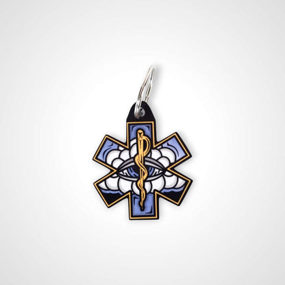 White Cloud cast acrylic keychain with double coil keyring. Shown on white background.