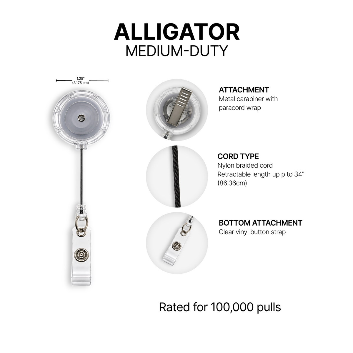 Alligator medium-duty badge reel clip specs
