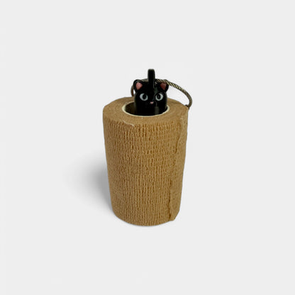 a compact black cat roll holder 3 inches tall to hold and tape and coban for EMS, paramedics, EMT's, nurses, flightmed, vetmed, and athletic trainers