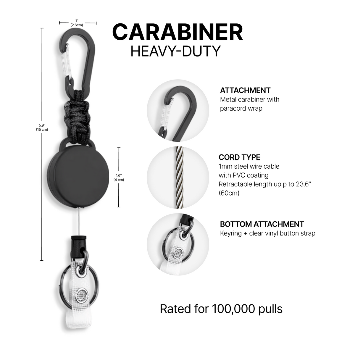 Carabiner heavy-duty badge reel clip specs
