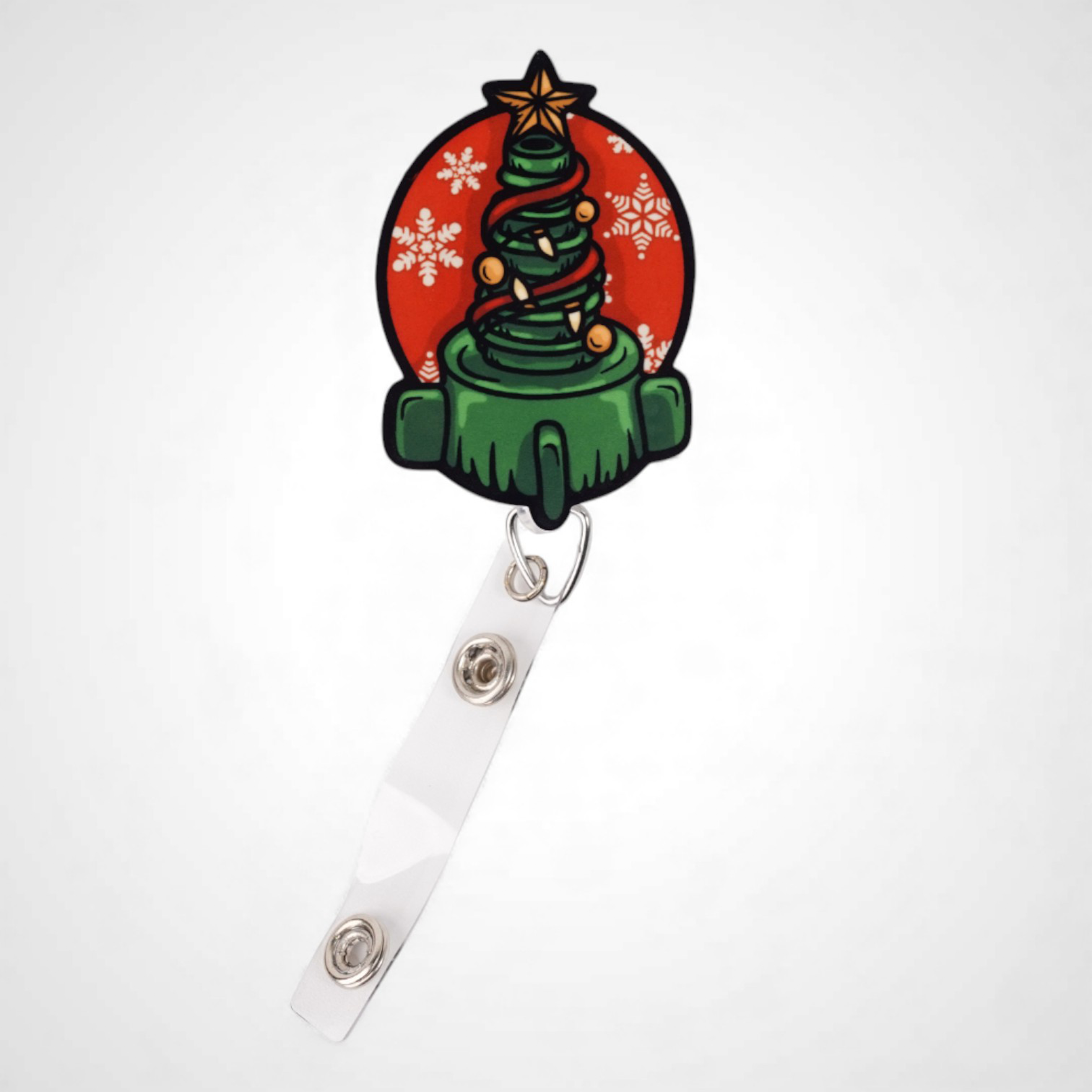 oxygen tree christmas tree badge reel design alligator clip for healthcare workers, nurses, respiratory therapist, EMT, paramedic