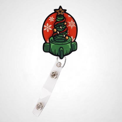 oxygen tree christmas tree badge reel design alligator clip for healthcare workers, nurses, respiratory therapist, EMT, paramedic