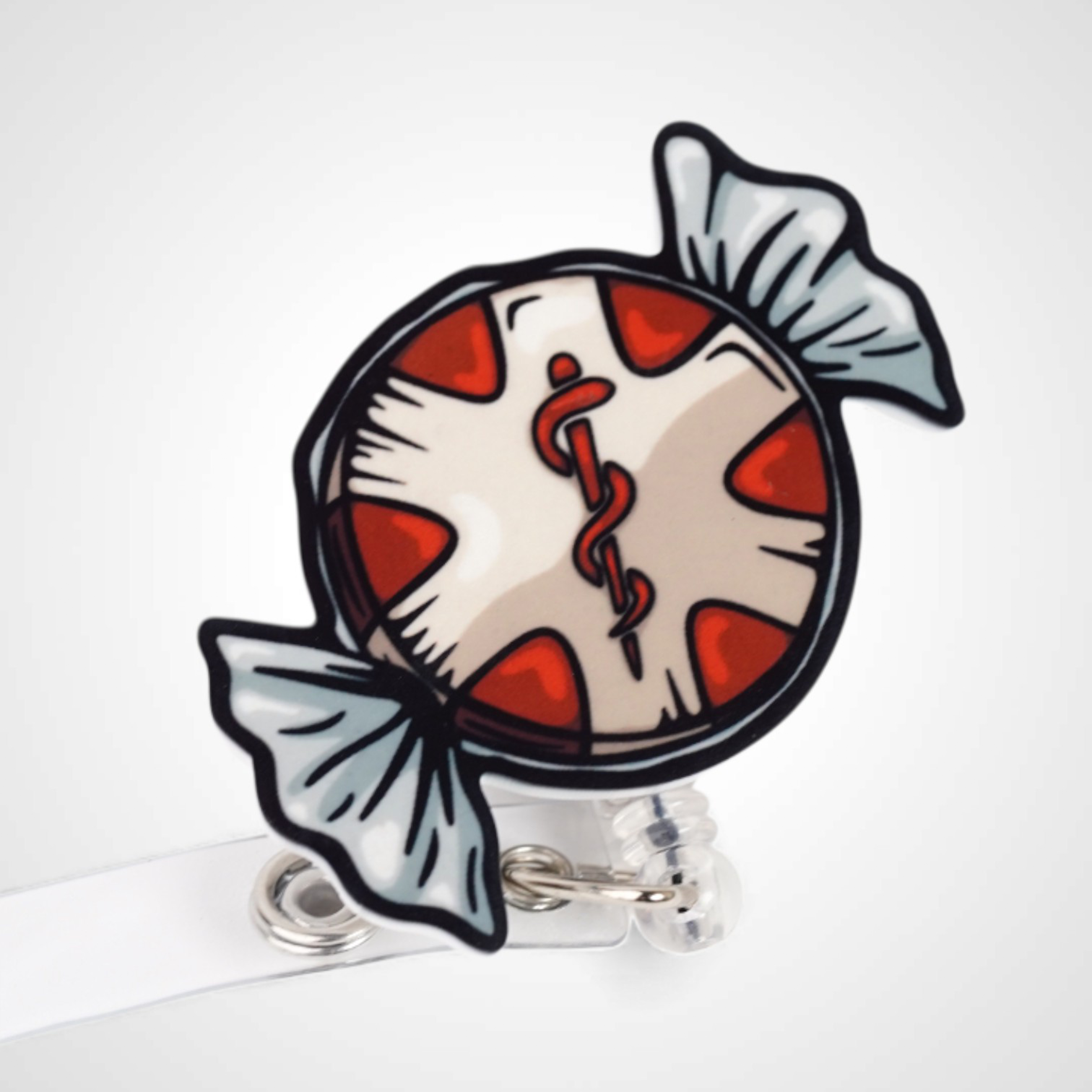 peppermint star of life badge reel design made for EMS workers emts, paramedics. alligator clip badge reel EMS holiday christmas gift