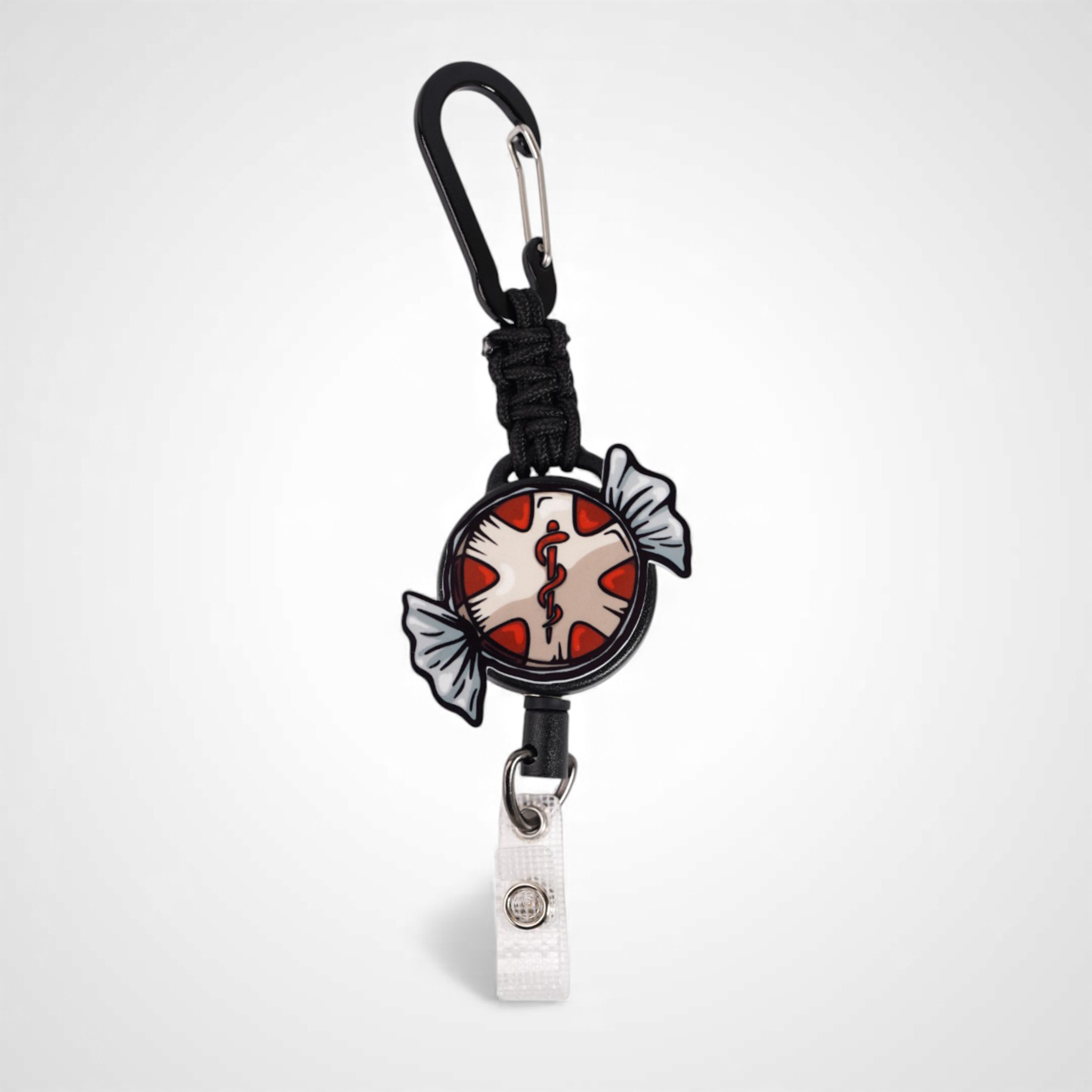peppermint star of life badge reel design made for EMS workers emts, paramedics. carabiner clip badge reel EMS holiday christmas gift 