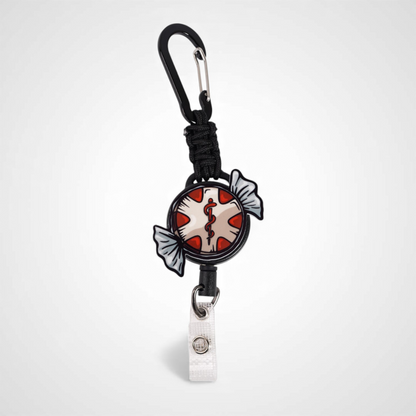 peppermint star of life badge reel design made for EMS workers emts, paramedics. carabiner clip badge reel EMS holiday christmas gift 